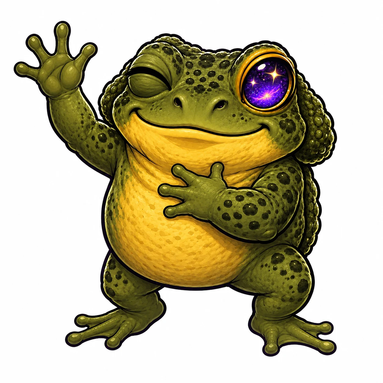 BUFO waves with a hand over his heart.