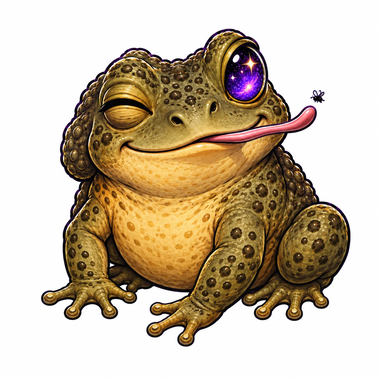 BUFO catches a tiny fly with his tongue.